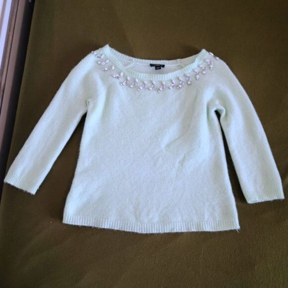 Ann Taylor Rhinestone Beaded‎ Mint Green Sweater - Picture 2 of 9